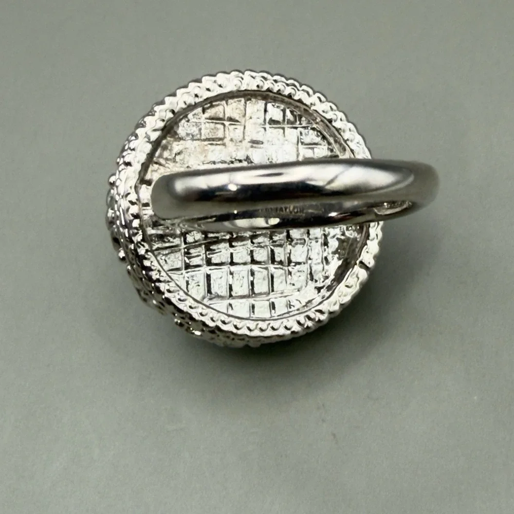 Ann Taylor Faux Pearl Statement Ring Silver Tone Large Dome Cocktail Style 6 VTG